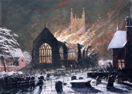 Joseph Nash (1808-1878) Croydon Church on fire, 3rd Jan 1867 15.75 x 22.5in.